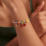 925 Silver Flower Cat Charm Bead for Bracelet