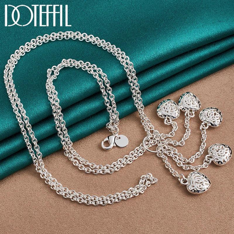 925 Silver Multi-Chain Hollow Ball Five Heart Necklace Chain Women