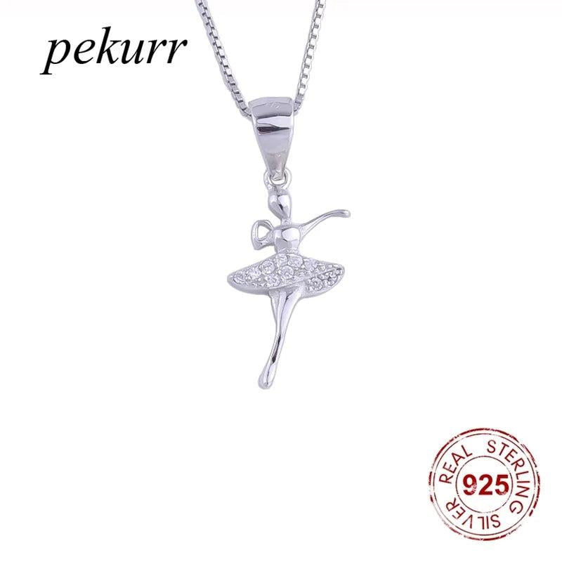 925 Silver Zircon Ballet Dancer Necklace Crystal Pendant