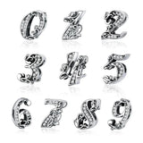 925 Sterling Silver Lucky Numbers 0-9 Zircon Beads Charms