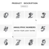 925 Sterling Silver Lucky Numbers 0-9 Zircon Beads Charms