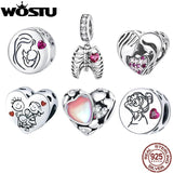 925 Silver Family Love Charms Pendant DIY Jewelry
