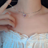 925 Silver Pink Heart Choker Necklace for Women Fine Jewelry