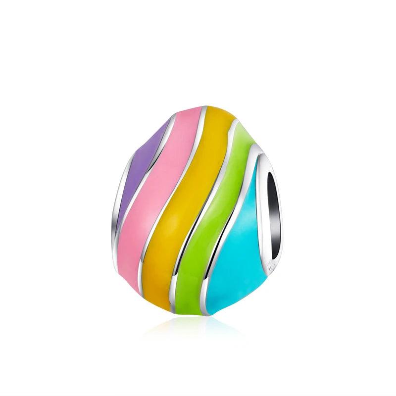 925 Silver Rainbow Easter Egg Enamel Bead Charm Bracelet Pendant CTC223