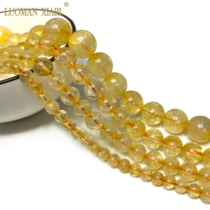 Natural Citrine Round Stone Beads for Jewelry Making DIY
