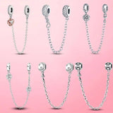 925 Silver Band of Heart Safety Chain Charm Beads for Bracelet Jewelry Making