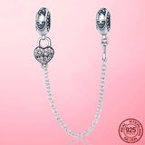 925 Silver Band of Heart Safety Chain Charm Beads for Bracelet Jewelry Making
