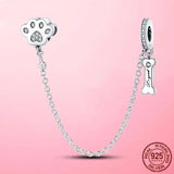 925 Silver Band of Heart Safety Chain Charm Beads for Bracelet Jewelry Making