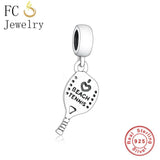 925 Silver Love Beach Tennis Racket Charm Bead for Bracelet