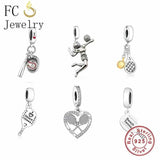 925 Silver Love Beach Tennis Racket Charm Bead for Bracelet