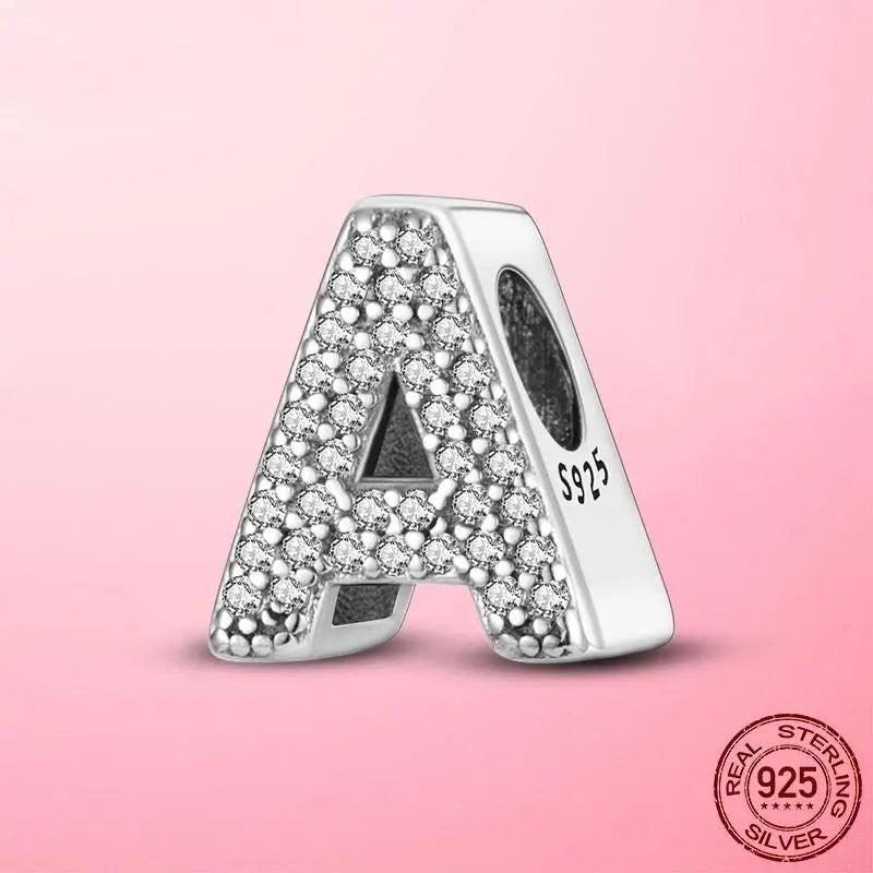 Shining 26 Letter Charm 925 Sterling Silver Bead Bracelet Women Alphabet DIY