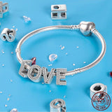 Shining 26 Letter Charm 925 Sterling Silver Bead Bracelet Women Alphabet DIY