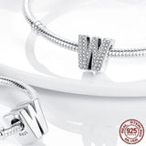 Shining 26 Letter Charm 925 Sterling Silver Bead Bracelet Women Alphabet DIY