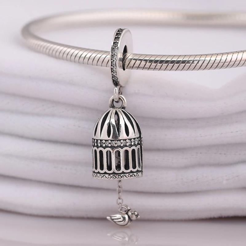 S925 Silver Bird Crystal Pendant Charm for Women Bracelet Bangle