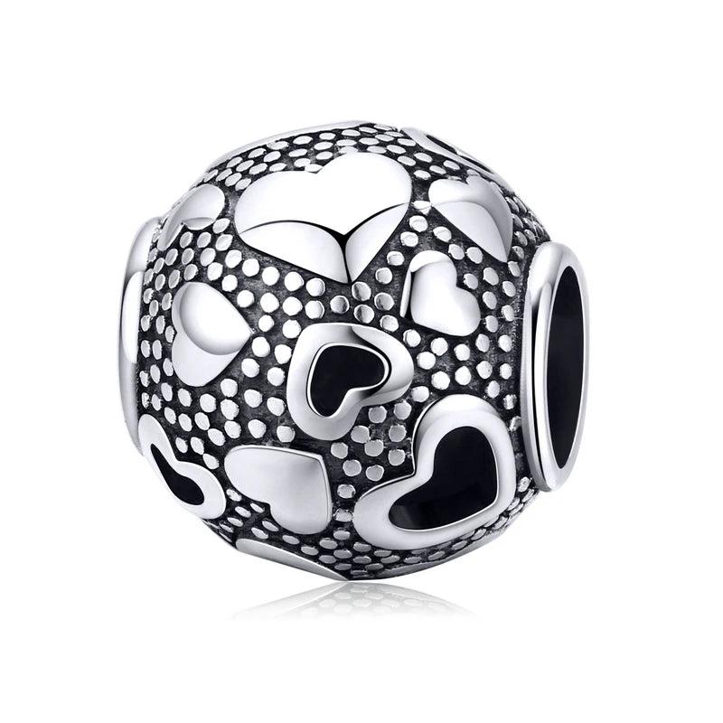 925 Sterling Silver Heart Charm Dangle Mum Beads Fit Charm Bracelet Bangle