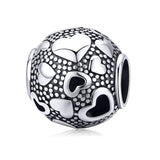 925 Sterling Silver Heart Charm Dangle Mum Beads Fit Charm Bracelet Bangle