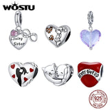 925 Sterling Silver Heart Charm Dangle Mum Beads Fit Charm Bracelet Bangle