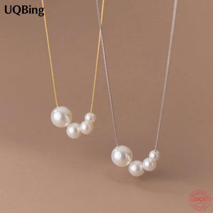 Round Synthetic Pearl Choker Necklace 925 Sterling Silver