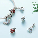 925 Sterling Silver Ladybug Butterfly Beads Charms Pendant Bracelets DIY Jewelry
