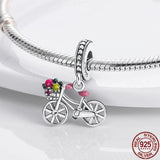 925 Silver Bicycle Pendant Charm Beads for 3mm Bracelet Necklace