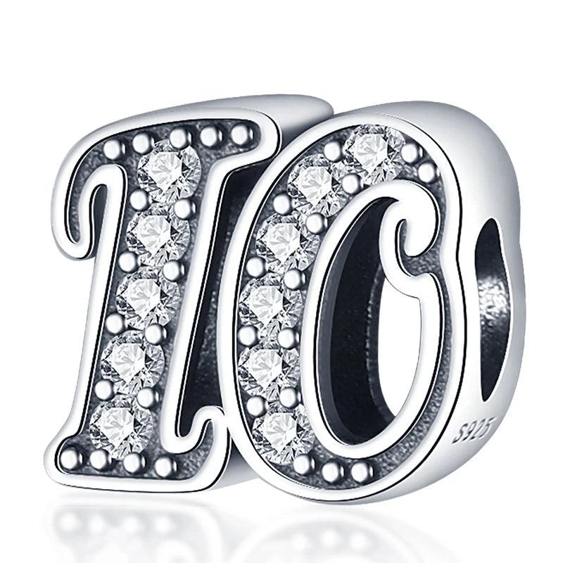 Silver Zircon Arabic Numeral Beads Bracelet Necklace Plata De Ley Charms Women