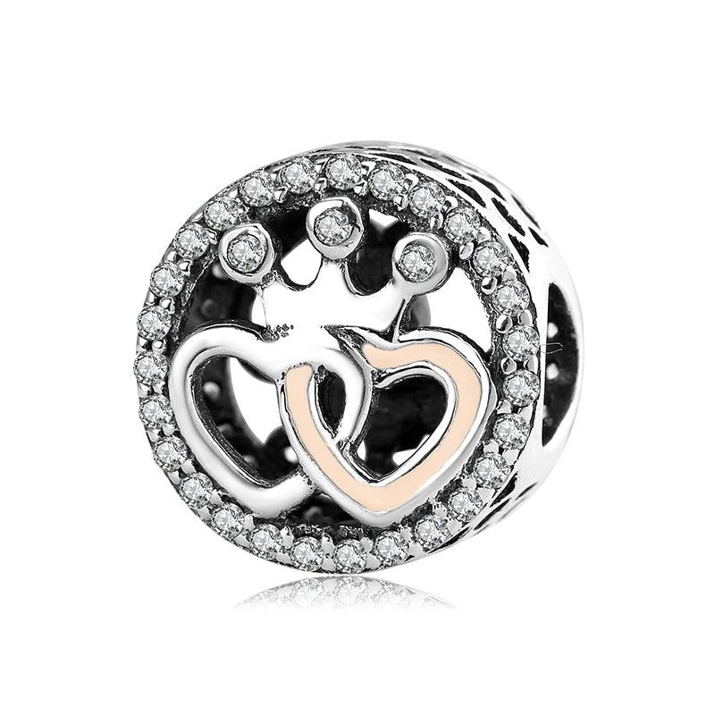 925 Sterling Silver Heart Charm Pendant Beads Couple Fit Bracelet Jewelry