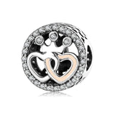 925 Sterling Silver Heart Charm Pendant Beads Couple Fit Bracelet Jewelry