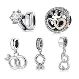 925 Sterling Silver Heart Charm Pendant Beads Couple Fit Bracelet Jewelry