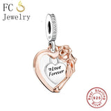 925 Silver Red Flower Rose Charm Bead Bracelet