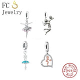925 Sterling Silver Girl with Beach Ball Charm Bead for Bracelet
