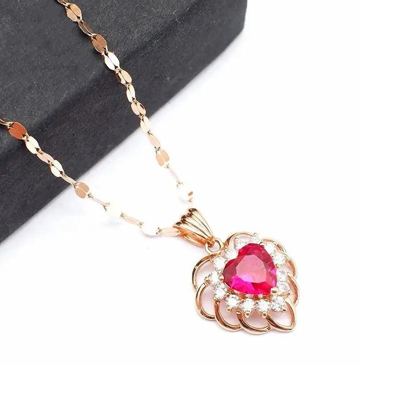 Purple Heart Ruby Pendant 14K Rose Plated Necklace