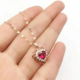 Purple Heart Ruby Pendant 14K Rose Plated Necklace