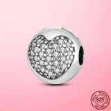 925 Silver Zircon CZ Heart Clip Charms for Bracelet DIY Jewelry