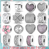 925 Silver Zircon CZ Heart Clip Charms for Bracelet DIY Jewelry