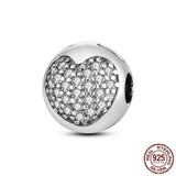 925 Silver Zircon CZ Heart Clip Charms for Bracelet DIY Jewelry