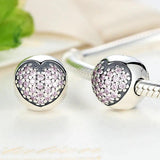 925 Silver Zircon CZ Heart Clip Charms for Bracelet DIY Jewelry