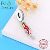925 Silver Red Carp Fish Coin Beads Pendant Berloque