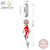 925 Silver Red Carp Fish Coin Beads Pendant Berloque