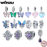 925 Silver Heart Flowers Butterfly Charms Pendant for Bracelets Women