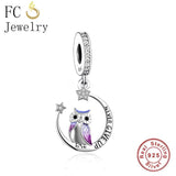 925 Silver Never Give Up Purple Enamel OWL Bead Bracelet Charm