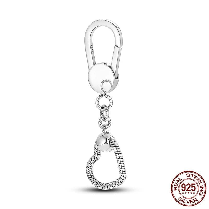 925 Silver Heart Key Chain Holder Charm Key Ring Beads