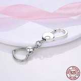 925 Silver Heart Key Chain Holder Charm Key Ring Beads