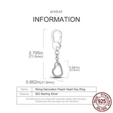 925 Silver Heart Key Chain Holder Charm Key Ring Beads