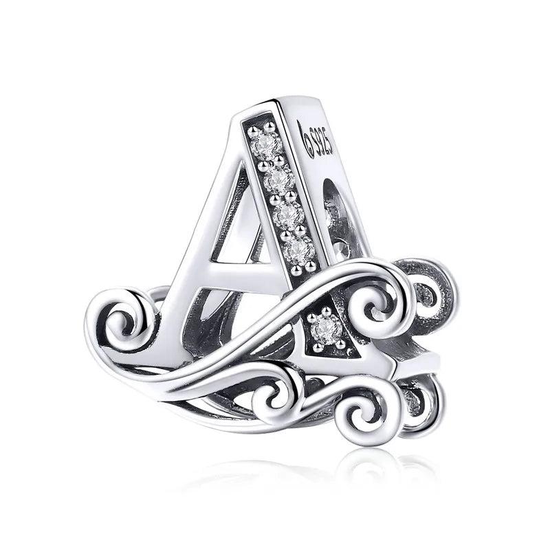 925 Silver Letter A-Z Charm For Bracelet Necklace