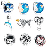 925 Silver Animal Crown Fish Angel Beads Bracelet Charms DIY Berloque