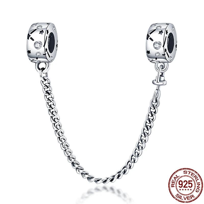 925 Silver Plata Charms of Ley Fit Pan Bracelet Necklace Women Safety Chain