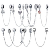 925 Silver Plata Charms of Ley Fit Pan Bracelet Necklace Women Safety Chain