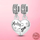 925 Silver Mother Son Heart Dangle Charm for DIY Jewelry