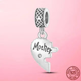 925 Silver Mother Son Heart Dangle Charm for DIY Jewelry