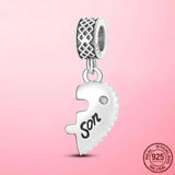 925 Silver Mother Son Heart Dangle Charm for DIY Jewelry